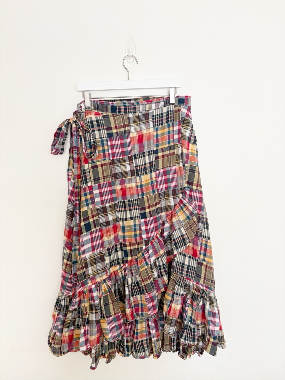 Kiel James Patrick Jacqueline Patchwork Madras Ruffle Wrap Midi Skirt Size 12 - Picture 2 of 6